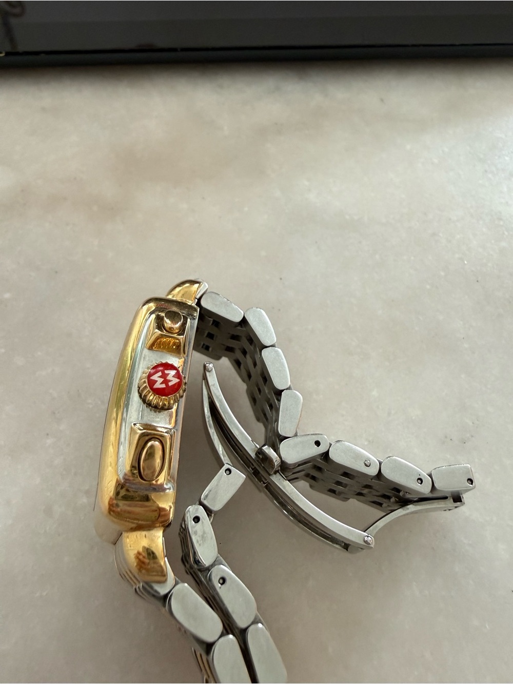 Michele Two-Tone Gold and Silver Square Chronograph Watch with Diamond Markers - Picture 4 of 5